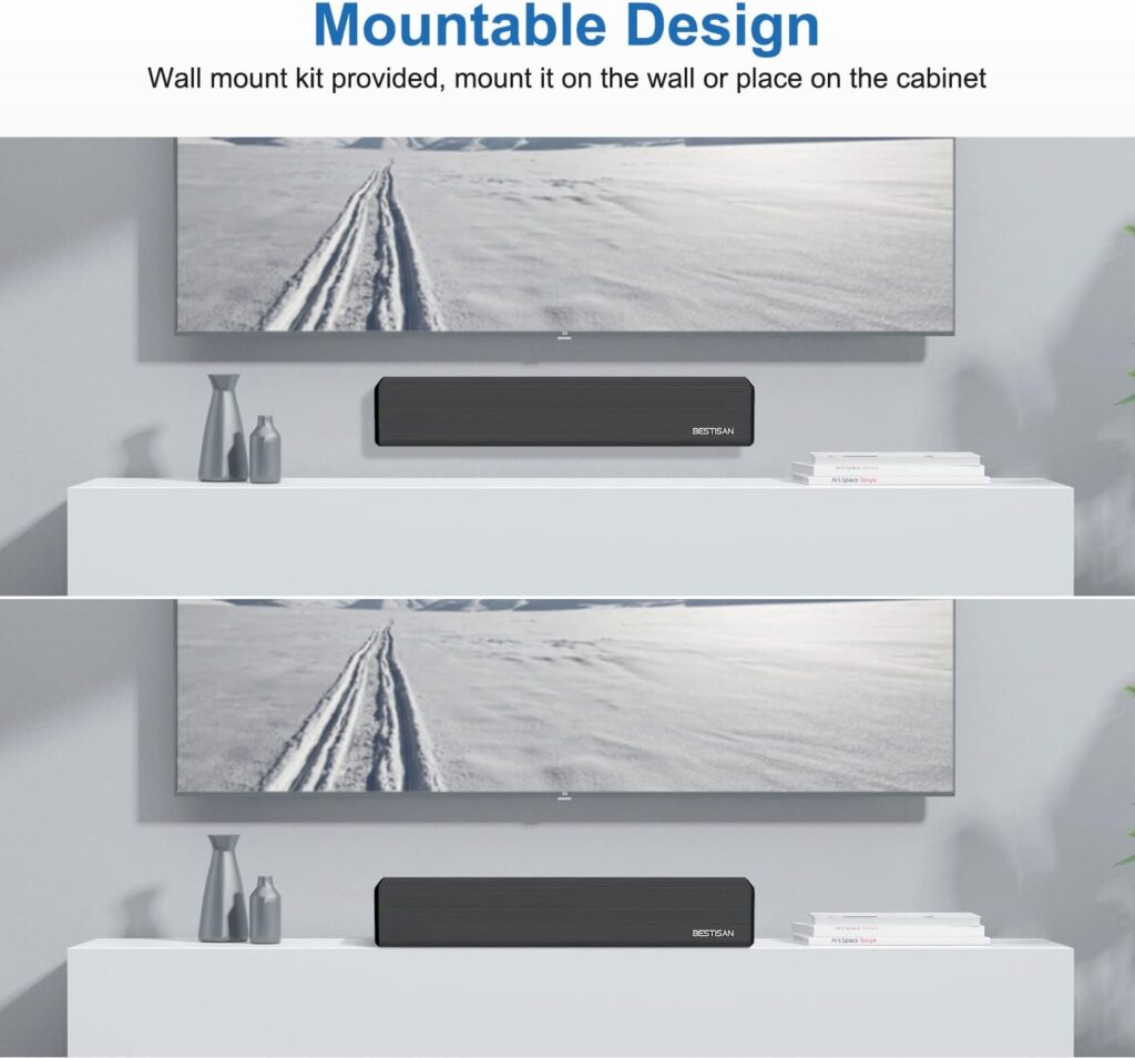 BESTISAN Sound Bar, 100 Watt HDMI Sound Bars for TV with Built in Subwoofer Home Theater System (32 inch, Sub Out Port, Bluetooth 5.0, 3 Audio Modes, Bass Adjustable, Wall Mountable, 2024 Upgraded)