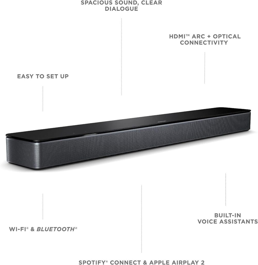 Bose Smart Soundbar 600 with Dolby Atmos, Bluetooth Wireless Sound Bar for TV with Build-In Microphone and Alexa Voice Control, Black