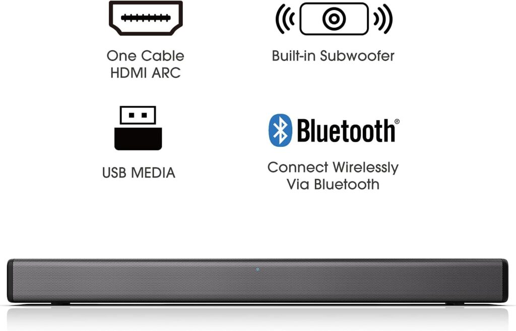 Hisense HS214 2.1ch Sound Bar with Built-in Subwoofer, 108W, All-in-one Compact Design with Wireless Bluetooth, Powered by Dolby Audio, Roku TV Ready, HDMI ARC/Optical/AUX/USB, 3 EQ Modes,Black