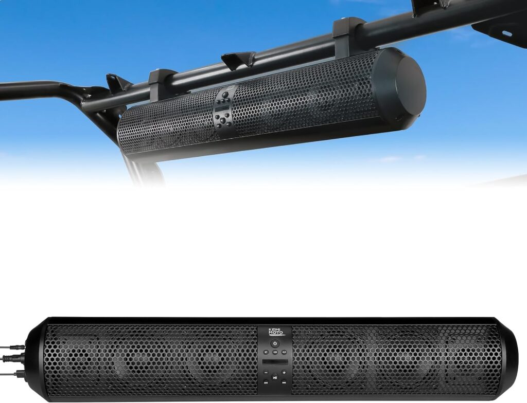 KEMIMOTO UTV Sound Bar SXS Speaker Wireless Control Bluetooth Compatible X3 SoundBar with 2X Tweeter and 4X Subwoofer Compatible with Polaris Can am Talon CForce for 1.56- 2.25 Roll Cage