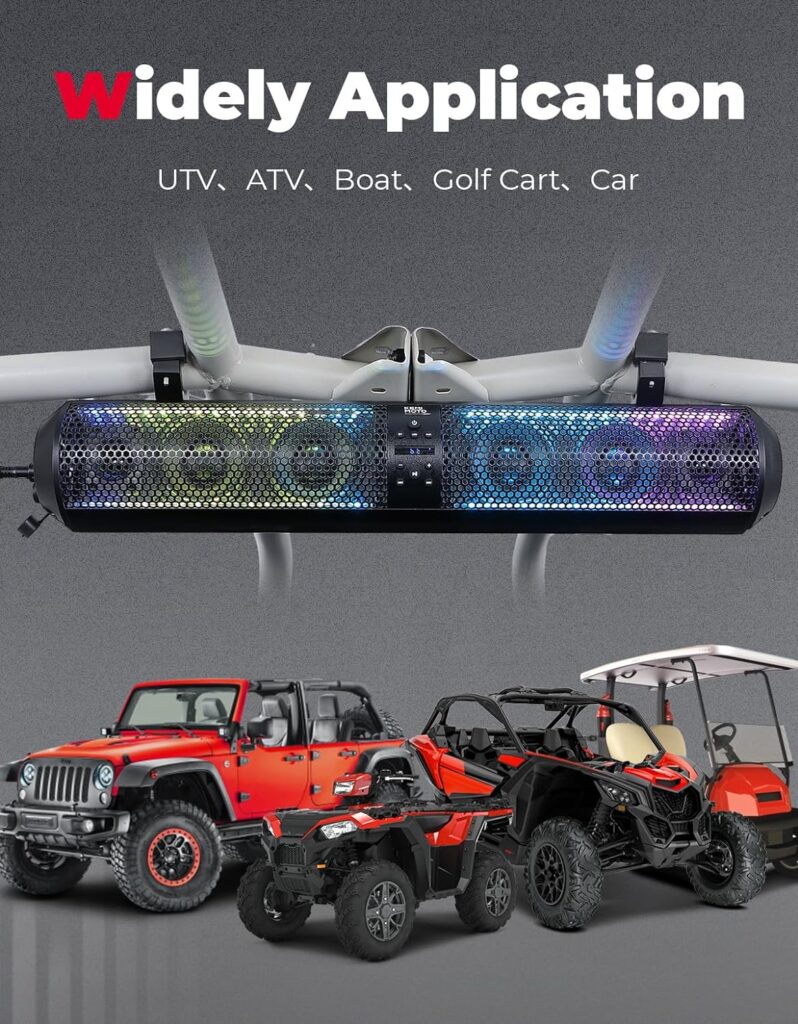 KEMIMOTO UTV Sound Bar SXS Speaker Wireless Control Bluetooth Compatible X3 SoundBar with 2X Tweeter and 4X Subwoofer Compatible with Polaris Can am Talon CForce for 1.56- 2.25 Roll Cage