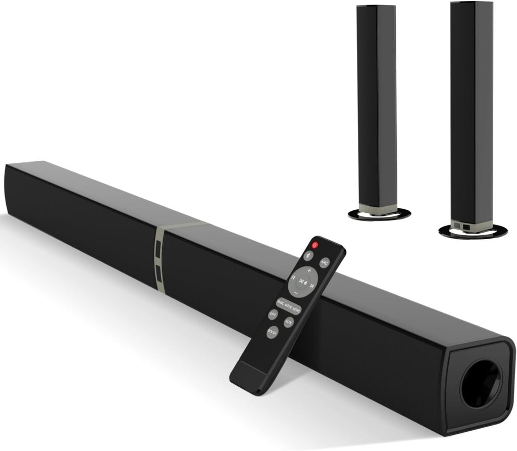 MZEIBO Sound Bars for TV, Bluetooth Soundbar for TV, 50W TV Sound Bar with 4 Drivers and Remote Control, Home Audio TV Speakers Sound Bar with HDMI(ARC)/Optical/AUX Connect