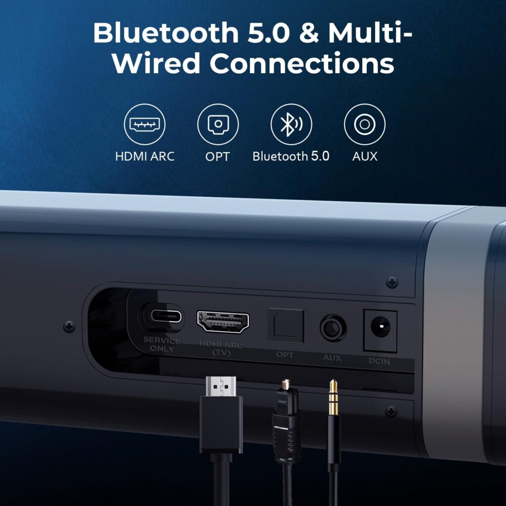 MZEIBO Sound Bars for TV, Bluetooth Soundbar for TV, 50W TV Sound Bar with 4 Drivers and Remote Control, Home Audio TV Speakers Sound Bar with HDMI(ARC)/Optical/AUX Connect