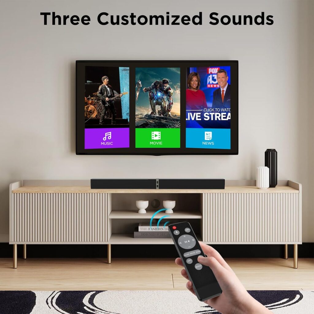 MZEIBO TV Sound Bar, Sound Bars for Smart TV - Bluetooth 2.0 Channel Home Audio Sound Bars - Surround Sound Bars with ARC/Optical/AUX Connection TV Sound Bar Speakers