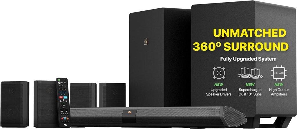 Nakamichi Shockwafe Ultra 9.2.4 Channel Dolby Atmos/DTS:X Soundbar with Dual 10 Subwoofers (Wireless), 4 Rear Surround Effects Speakers, eARC and SSE Max Technology (Flagship)