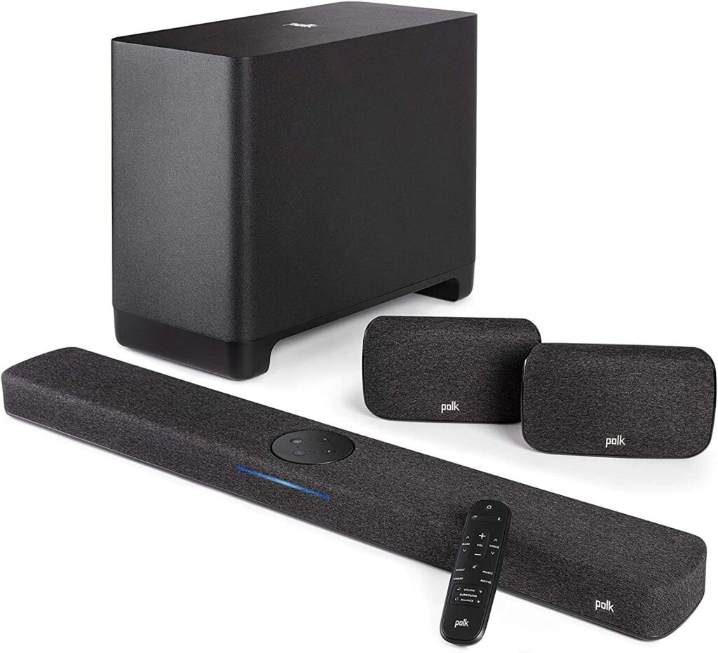 React Sound Bar, Polk SR2 Surround Speakers Polk React 7-inch Subwoofer