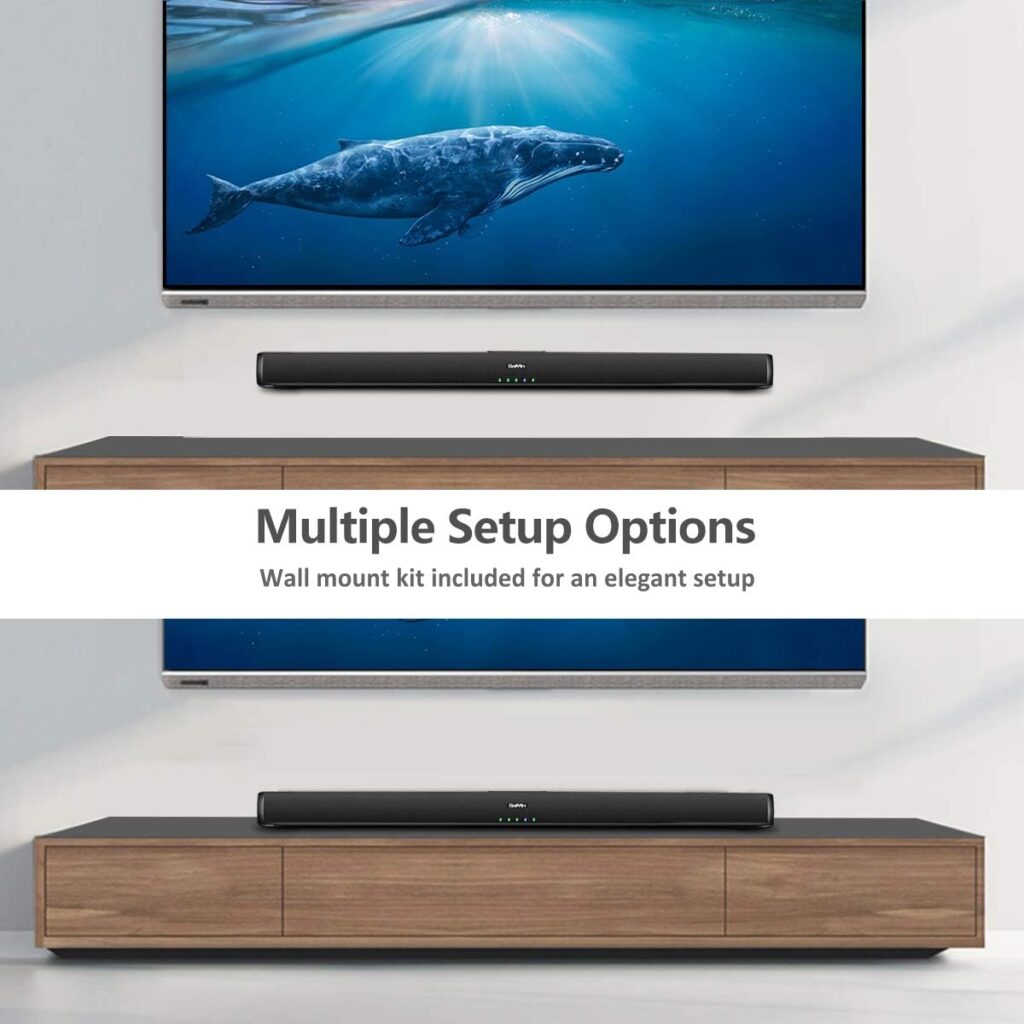 Saiyin Sound Bars for TV, Wired and Wireless Bluetooth 5.0 TV Stereo Speakers Soundbar 32’’ Home Theater Surround Sound System Optical/Coaxial/RCA Connection, Wall Mountable