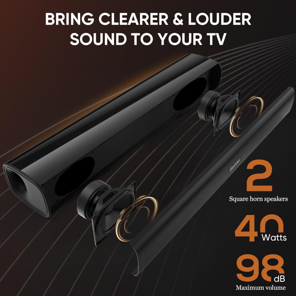 Saiyin Sound Bars for TV with Subwoofer,2.1CH Soundbar for TV,PC,Gaming, Surround Sound System for TV with Bluetooth/Optical/AUX Connection,17 Inch, Wall Mountable