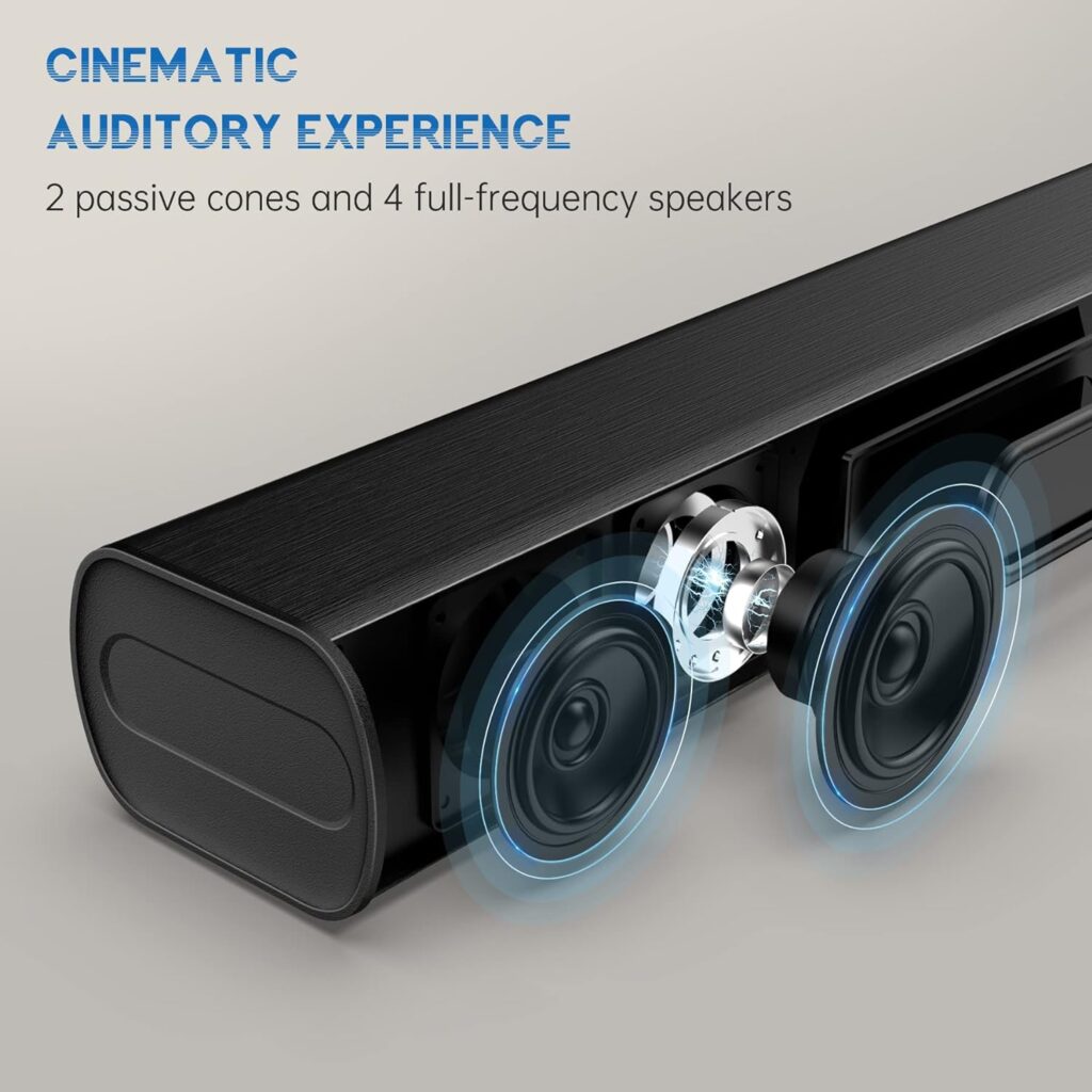 SAKOBS Sound Bars for TV, Three Equalizer Mode Audio Speaker for TV with Built-in 4 Speakers, 37 Inch Wired Wireless Stereo Soundbar, Optical/Aux/RCA Connection, Remote Control