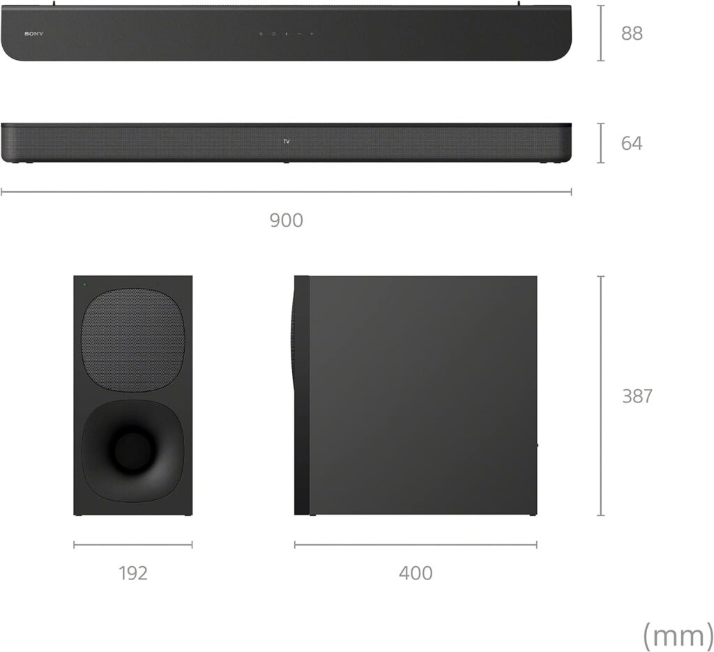 Sony HT-S400 2.1ch Soundbar with Powerful Wireless subwoofer, S-Force PRO Front Surround Sound, and Dolby Digital, Black