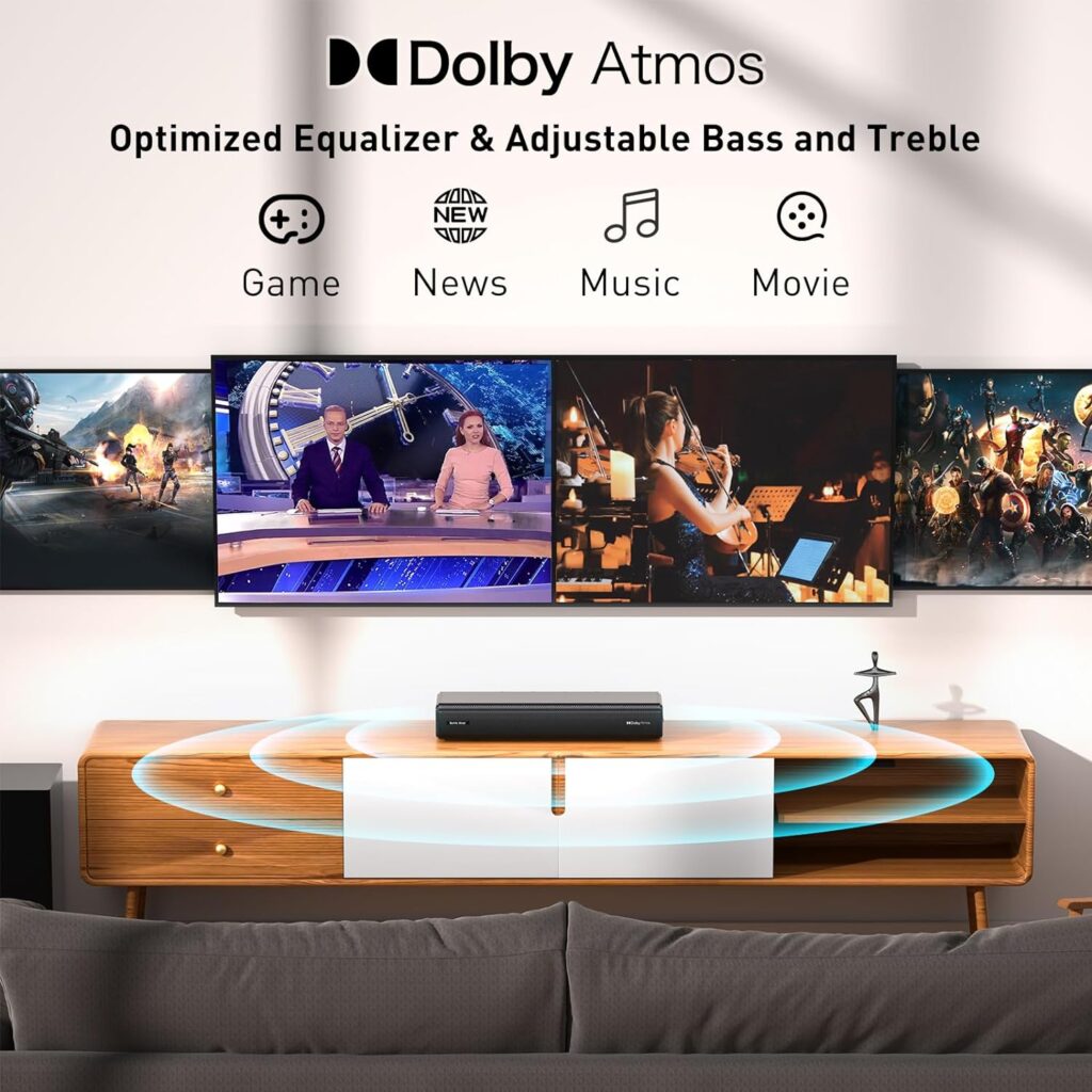 Sound Bar with subwoofer for Smart TV Dolby Atmos 2.1CH Wireless Bluetooth 3D Surround Sound Soundbar Deep Bass Adjustable Home Theater Surround System TV Speaker Works with 4K HD TV