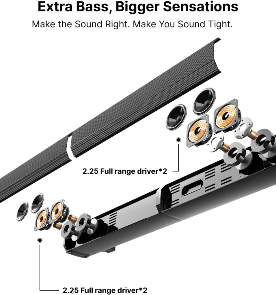 ULTIMEA 4.1ch Dolby Atmos Sound Bar for Smart TV, 2-in-1 Bluetooth 5.3 Soundbar for TV with Subwoofer, 280W Peak Power, 3 EQ Modes TV Sound Bar, Bass Boost, HDMI in/eARC, Apollo S60 Detachable Series