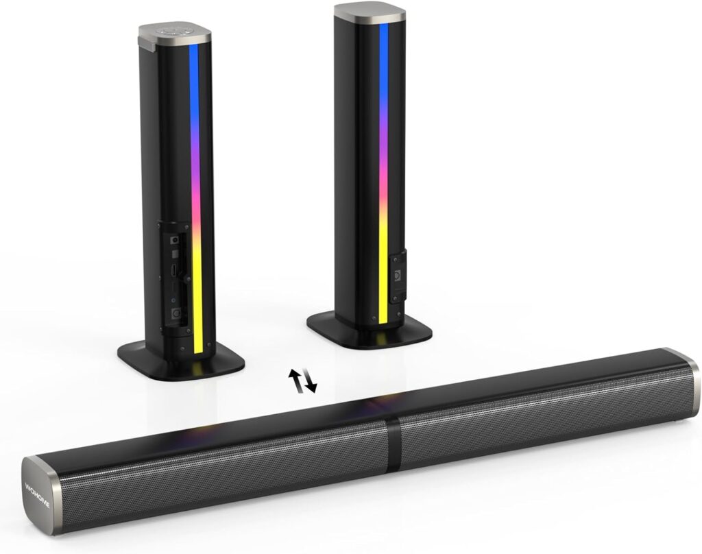 Wohome Sound Bar with Colorful RGB LED Light Bars for TVs Backlight - 2.2ch 32 Detachable Soundbar Speakers - Support ARC/Bluetooth/Optical/AUX/USB Connection - Model S111
