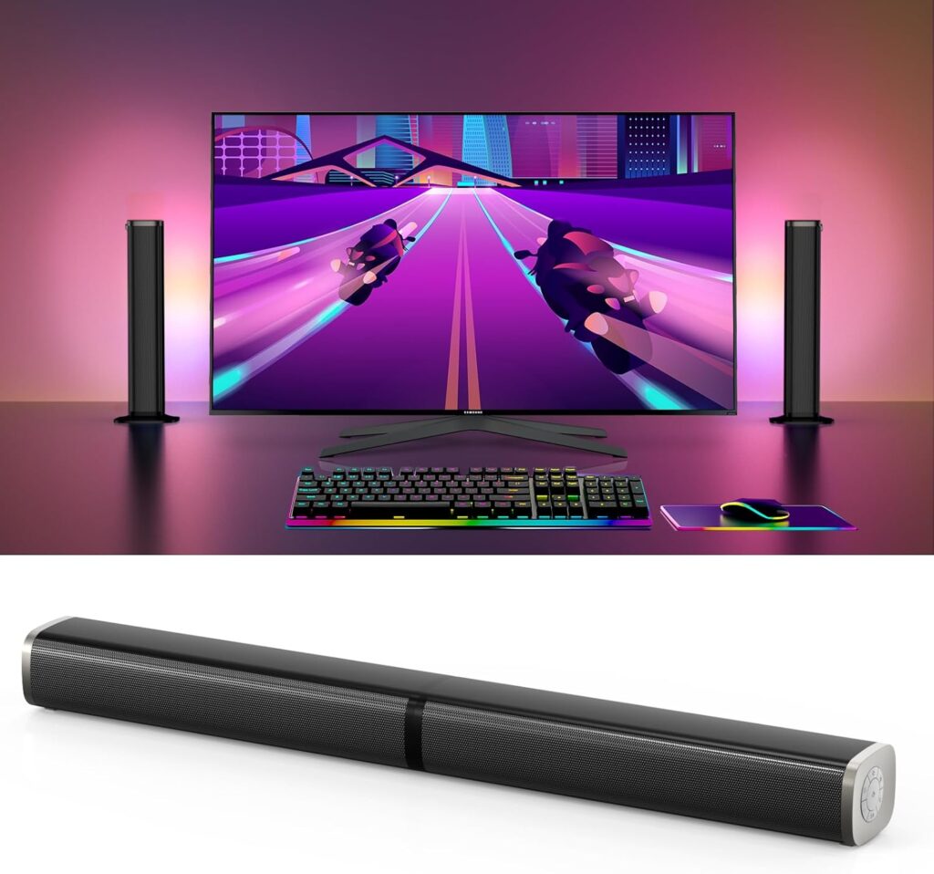 Wohome Sound Bars for TV, Colorful LED Light Bar Speakers, 2.2ch 32 Inches Detachable Soundbar Speaker with TV-ARC/Optical/AUX/USB Connection for Home, Parties, Bars