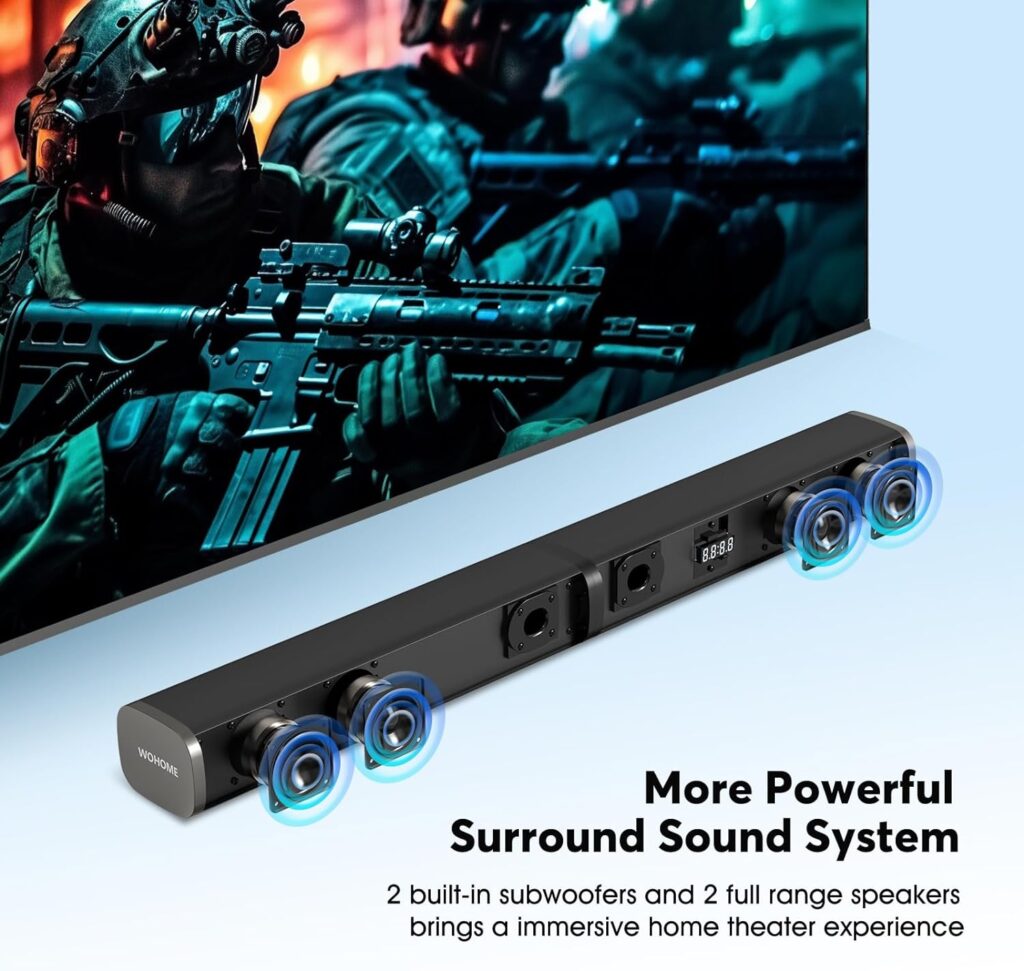 Wohome Sound Bars for TV, Colorful LED Light Bar Speakers, 2.2ch 32 Inches Detachable Soundbar Speaker with TV-ARC/Optical/AUX/USB Connection for Home, Parties, Bars