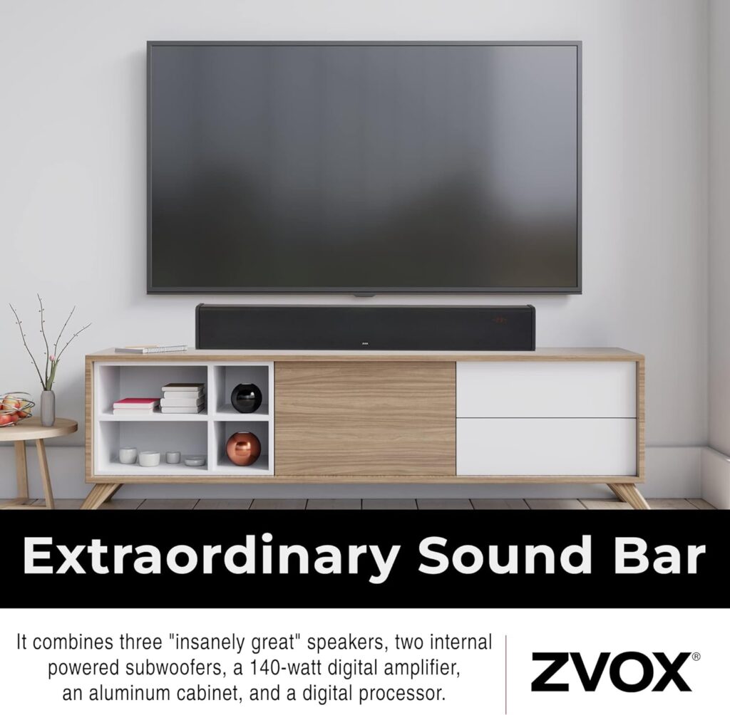 ZVOX SB500 Soundbar for TV, Home Speaker Bar Works with 50 to 90 TVs, Soundbar with Subwoofer Built-in, 6 Modes AccuVoice Dialogue Boost, Multi-Zone Audio and Hearing Technology